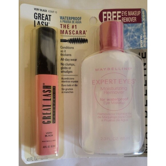 Maybelline Great Lash Mascara Combo Pack With Make Up Remover Very Black NWT - Picture 1 of 3